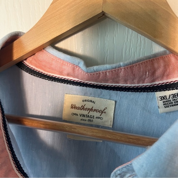 Weatherproof washable baby blue linen/cotton button down shirt - Picture 3 of 7